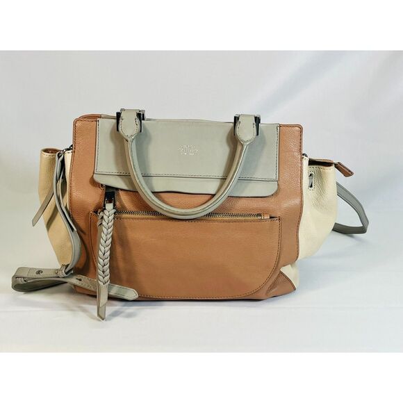 Vince Camuto Pink Gray Ayla Pebbled Leather Crossbody Satchel Purse - Picture 1 of 9